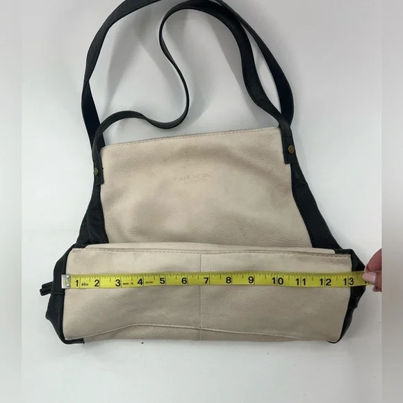 American Leather Co Two Tone White Black Triple Compartment Shoulder Satchel Bag
